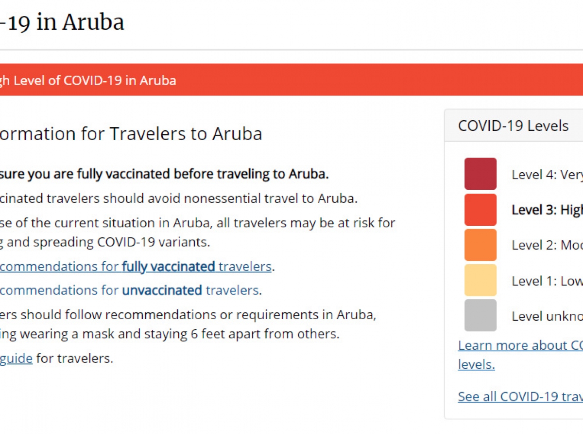 CDC a cambia e nivel di risico pa Aruba