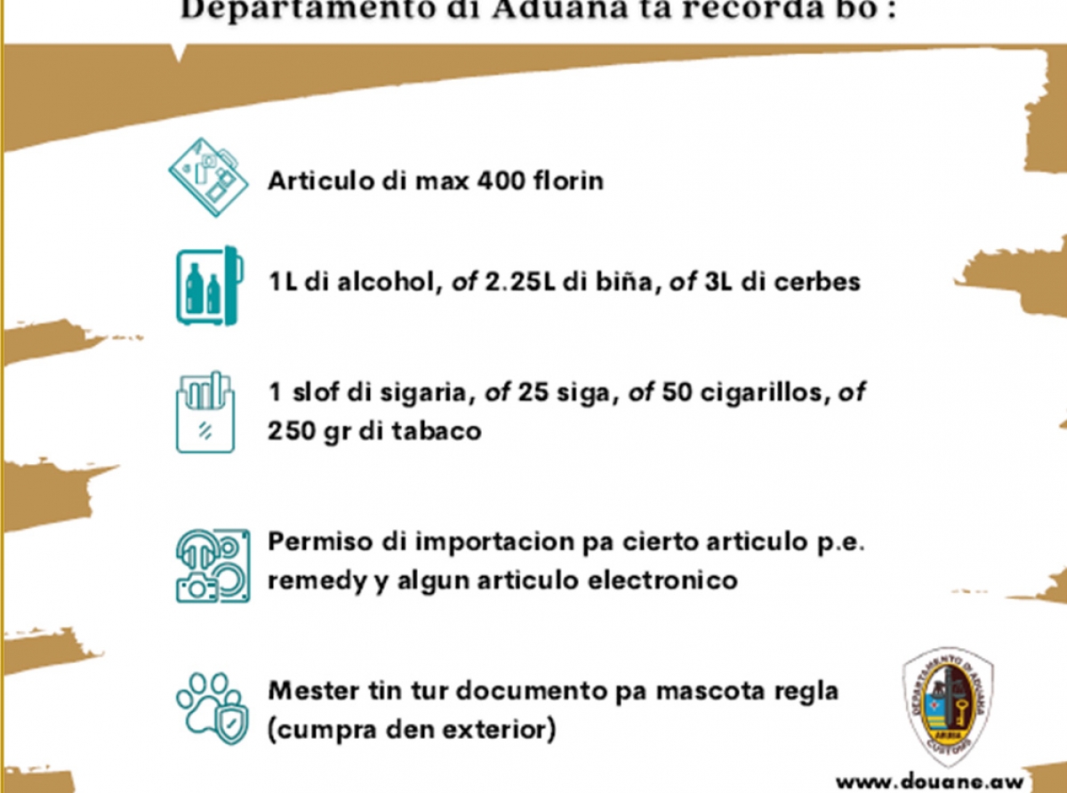 Departamento di Aduana ta recorda cu tin exoneracion di impuesto riba ekipahe