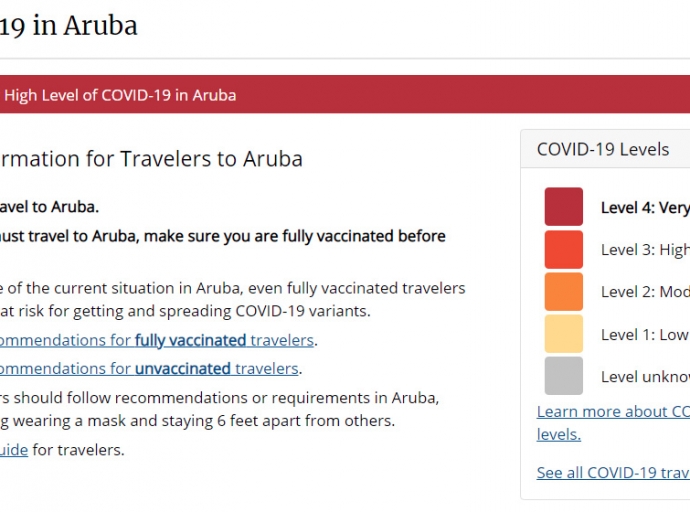 Aruba poni den nivel di risico 'Very High' pa motibo di Covid-19