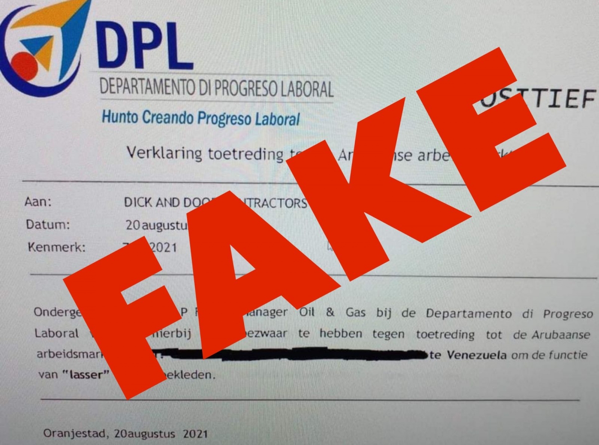 DPL ta denuncia falsificacion di documento oficial di Gobierno di Aruba