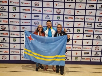 Elliott Loonstra representando Aruba a haci historia na e 2021 9o Campeonato Mundial di Para Taekwondo na Istanbul