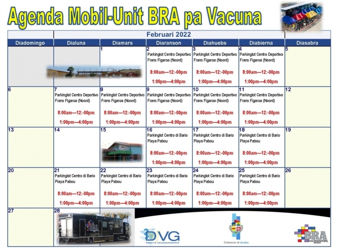 Unidad Mobiel di Vacunacion lo ta staciona na Noord & Playa Pabou