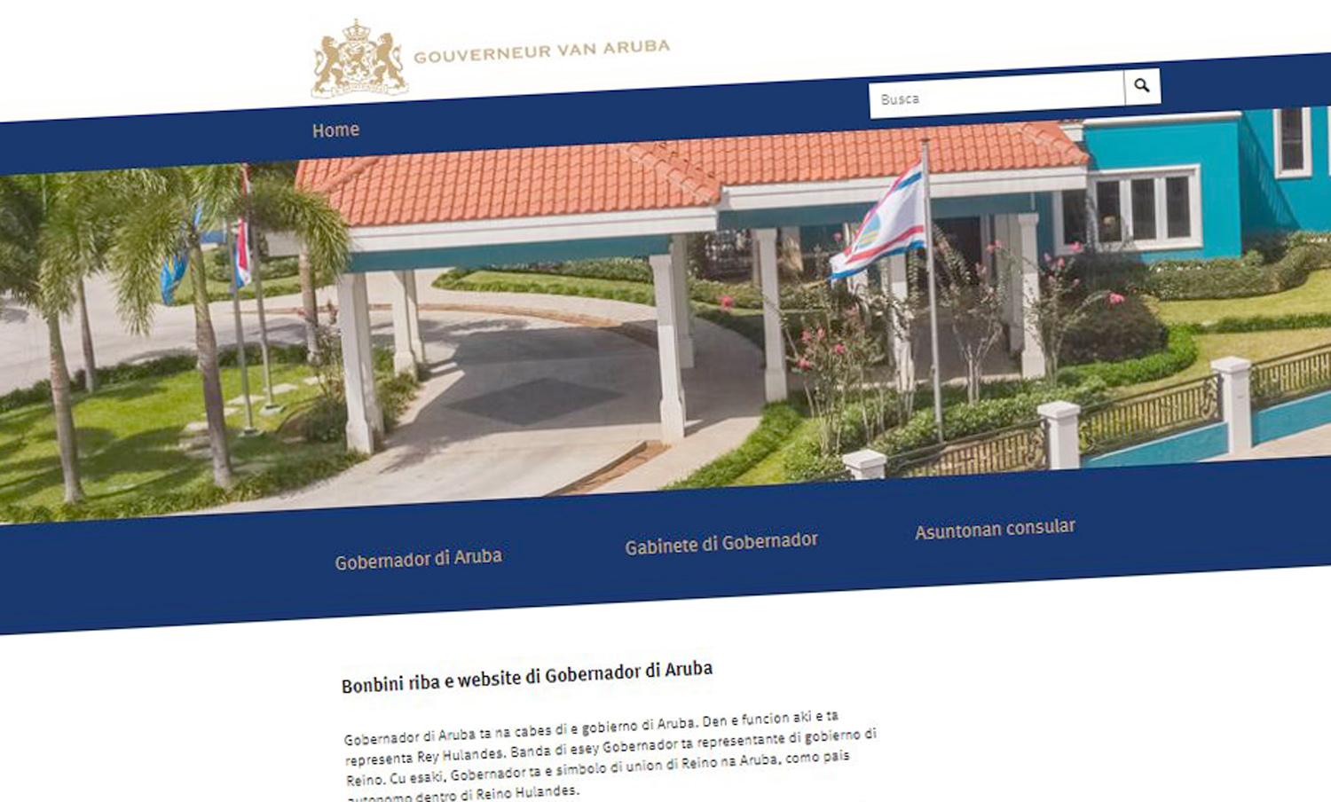 Gobernador di Aruba tin website nobo