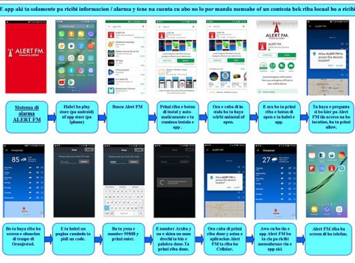 Bureau Rampenbestrijding Aruba cu informacion importante riba e sistema di alarma ALERT FM