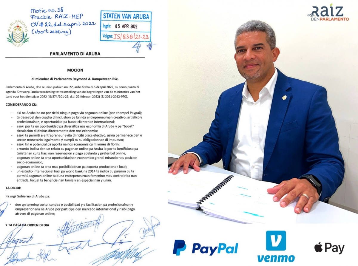 Mocion di Raymond Kamperveen pa ricibi pago Online aproba unanimamente den Parlamento