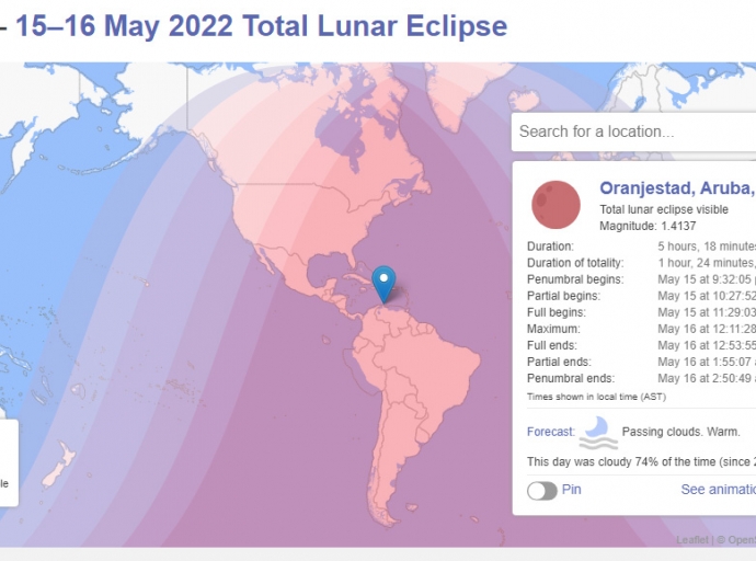 Eclipse lunar lo ta visibel na Aruba diadomingo awor