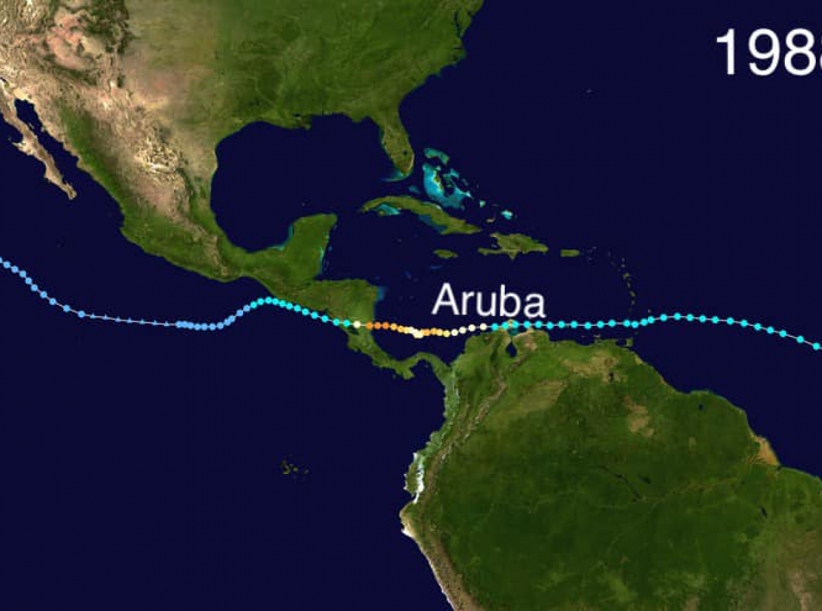 Joan tabata e unico tormenta tropical cu su centro a crusa e lama entre Aruba y Venezuela