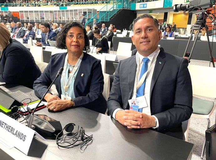 Ministro Ursell Arends su disertacion na United Nations Ocean Conference 2022