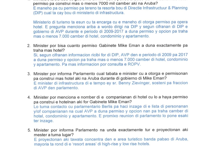 Ta e Gobierno di AVP a regala permiso pa construi 7.000 camber di Hotel