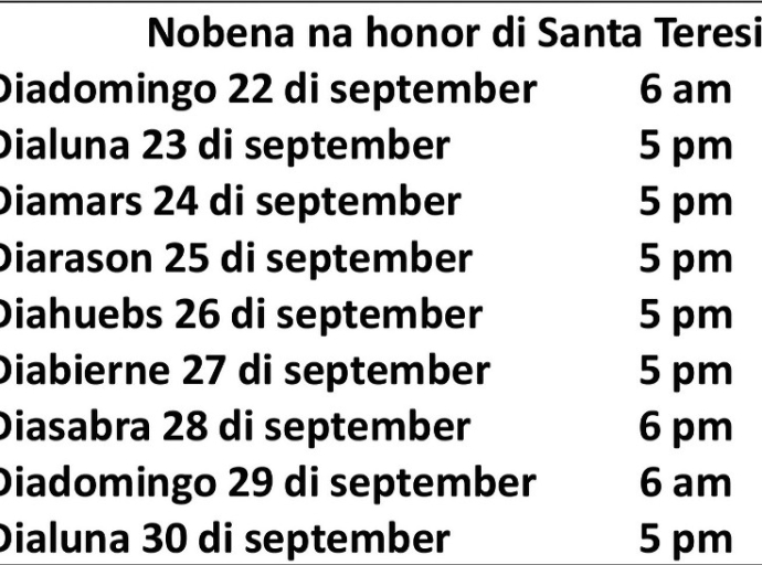 Siman aki tin Nobena y Fiesta na honor di Santa Teresita di Niño Hesus   