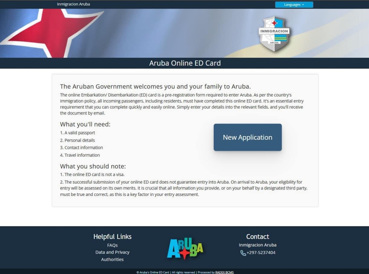 Inmigracion Aruba cu cambio riba plataforma nobo ED-Card entrante awe