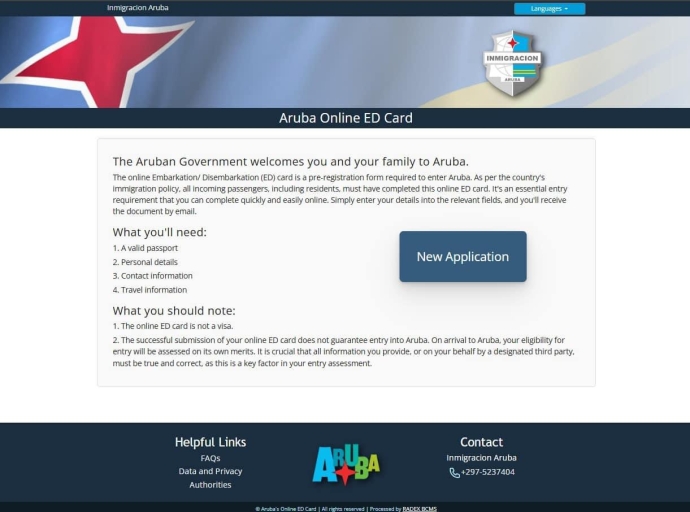 Inmigracion Aruba cu cambio riba plataforma nobo ED-Card entrante awe