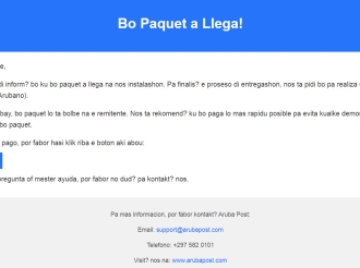 Atrobe ta circula email falso tocante supuesto 'entrega di paki' di Aruba Post