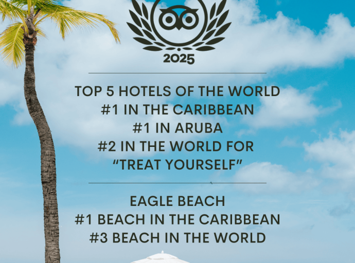 Bucuti & Tara Beach Resort ta marca historia como e di 5 mihor hotel na mundo y e hotel No. 1 di Caribe riba Tripadvisor