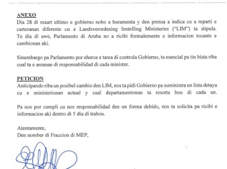 Ta importante pa e gobierno actual bin aclara na Parlamento cua minister ta encarga cu cua cartera