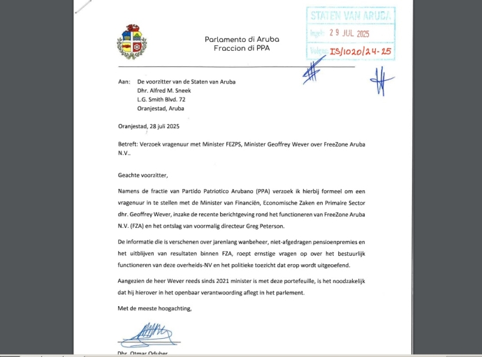Fraccion di PPA a manda preguntanan skerpi y directo riba Aruba Freezone na Minister Wever
