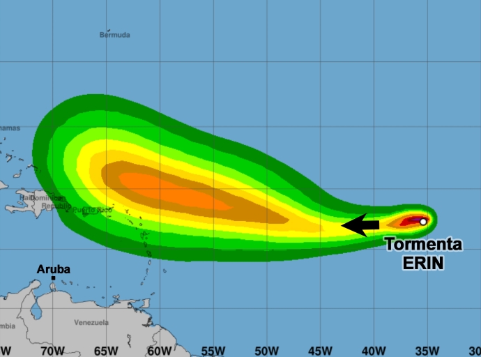 Erin por bira un horcan mañan cu chens grandi di pasa cerca St. Maarten   