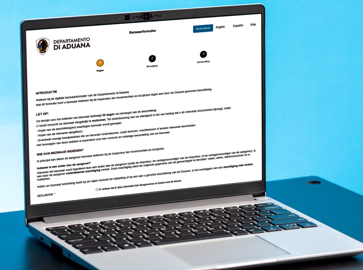 Aduana su procedimento pa entrega di obhecion (bezwaar) ta bay digital