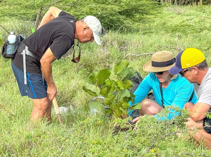 Huespednan di Bucuti & Tara a uni man pa planta mata riba Dia Mundial di Accion Climatico