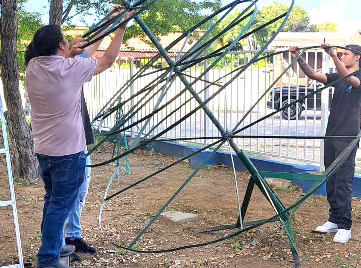 Studiantenan mes a yuda traha e Kerstboom ilumina di Colegio EPI