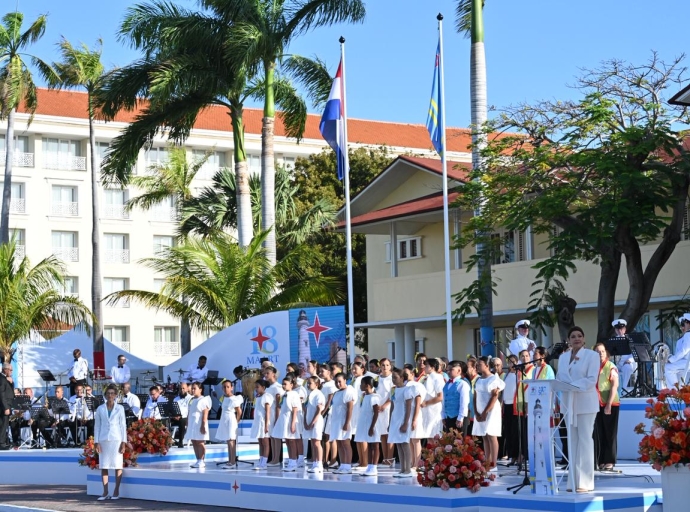 Ceremonia Nacional cu Su Mahestad Rey Willem-Alexander pa conmemora 40 aña di Status Aparte y 50 aña di Himno y Bandera