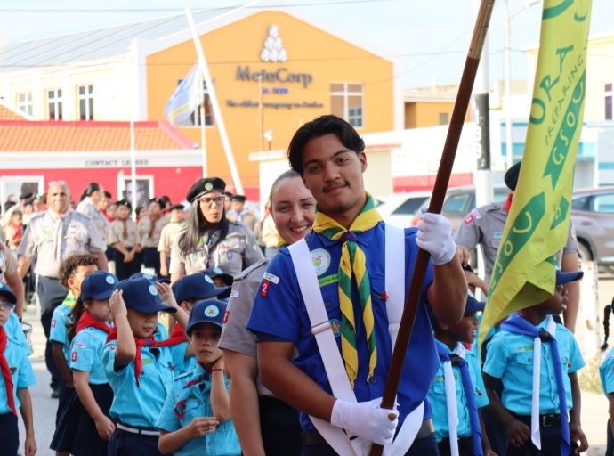 Scouting Aruba a celebra Dia di Jorge cu un marcha uniforma di 9 grupo scout di Aruba