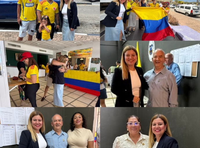 Parlamentario Jennifer Arends-Reyes a bishita centro di votacion presidencial di Colombia