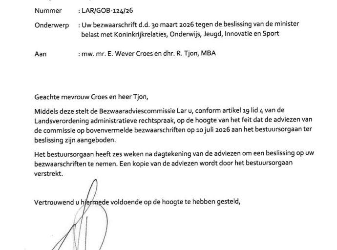 Minister mester publica conseho di LAR tocante biahe den jet priva