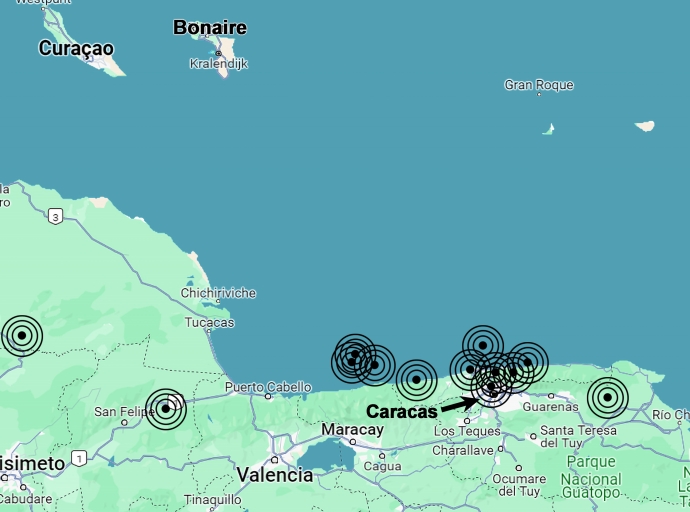 Movimento sismico den cercania di La Guaira ta sigui di ta hopi activo